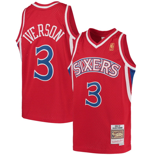 Allen Iverson Philadelphia 76ers Mitchell & Ness Youth 1996/97 Hardwood Classics Swingman Throwback Jersey - Red