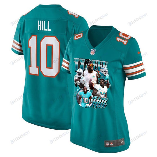 Tyreek Hill 10 Signed Miami Dolphins Cheetah Alternate Game Women Jersey - Aqua